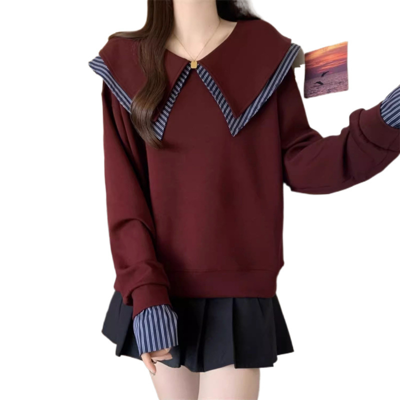 Női pulóver modal anyagból, álló gallér, hosszú ujjú, absztrakt mintázat, A-vonalú szabás