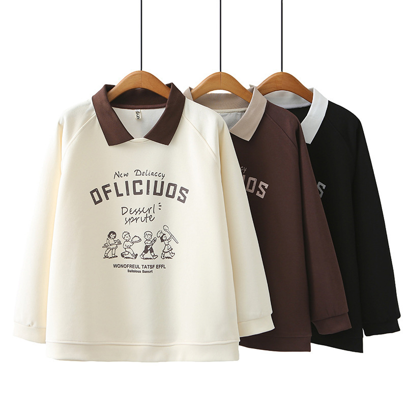 Ženski polo ovratnik pulover-sweatshirt, pamuk 50-70%, dugi rukavi, proljeće 2024