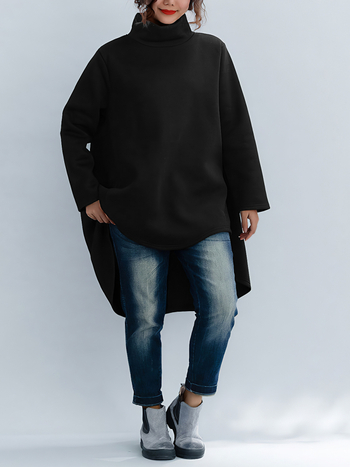 Дамско худи с качулка и висока яка, Derong полиестер ≥95%, патчворк детайл, дължина 80–100 см