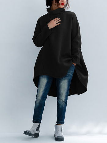 Дамско худи с качулка и висока яка, Derong полиестер ≥95%, патчворк детайл, дължина 80–100 см