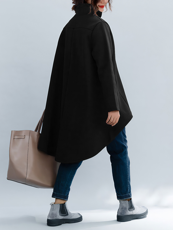 Дамско худи с качулка и висока яка, Derong полиестер ≥95%, патчворк детайл, дължина 80–100 см