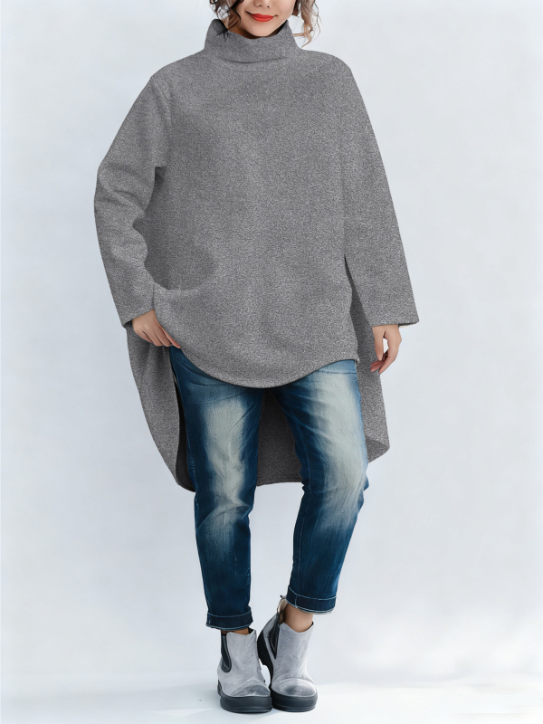 Дамско худи с качулка и висока яка, Derong полиестер ≥95%, патчворк детайл, дължина 80–100 см