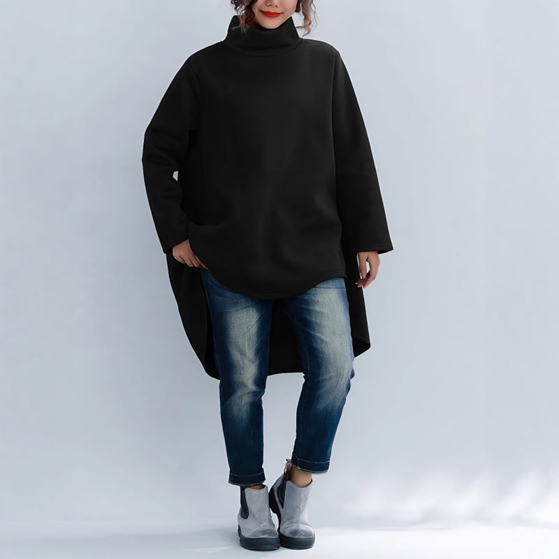 Дамско худи с качулка и висока яка, Derong полиестер ≥95%, патчворк детайл, дължина 80–100 см