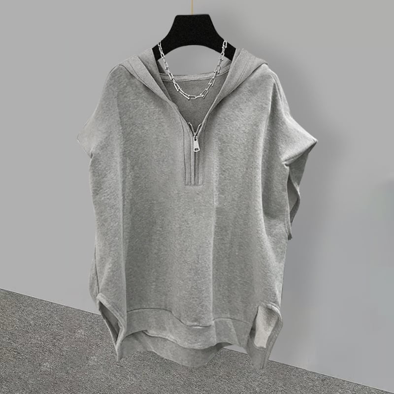 Oversize dámska vesta s kapucňou a zipsom – bez rukávov, polyester 95%+ (Polyester 95%+, kapucňa, zips, bez rukávov, pre dospelé)