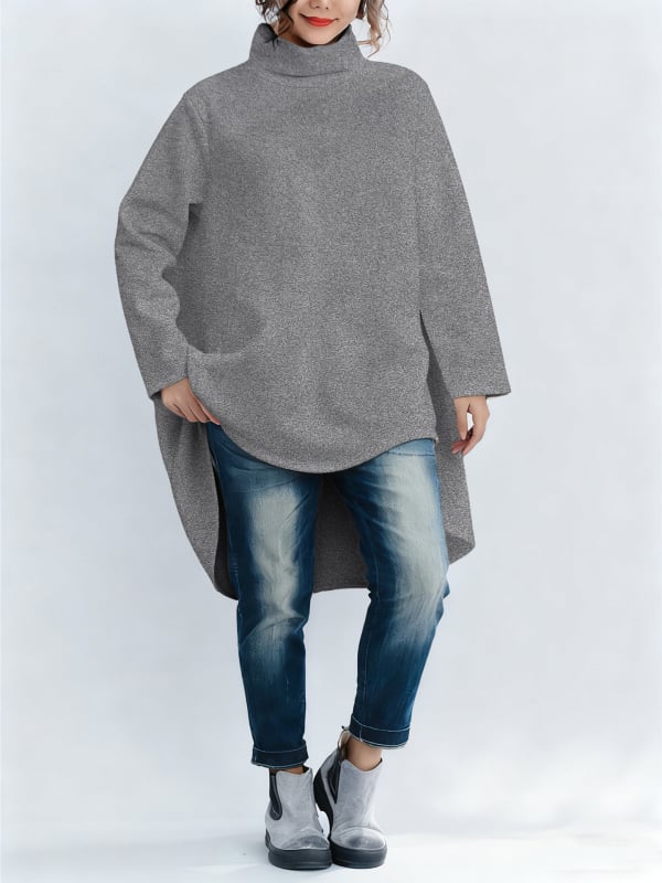 Dámska mikina s kapucňou s dlhými rukávmi, Derong látka, 95% polyester, vysoký golier, nepravidelný lem