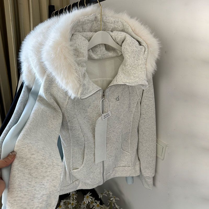 Дамски суитшърт с качулка и цип, Slim fit, полиестер със спандекс, средна дебелина