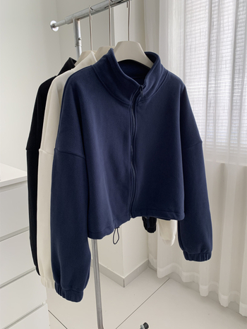 Ženski fleece cardigan sa zipom i stojećim ovratnikom, slobodan kroj, kratka duljina