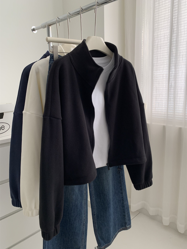 Ženski fleece cardigan sa zipom i stojećim ovratnikom, slobodan kroj, kratka duljina