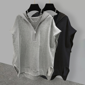Oversize bez rukávov s kapucňou a zipsom, street hipster štýl, polyester ≥95%, leto 2023