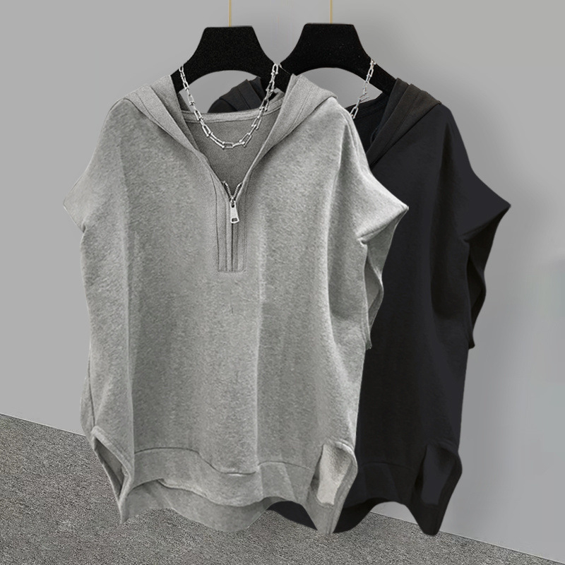 Oversize bez rukávov s kapucňou a zipsom, street hipster štýl, polyester ≥95%, leto 2023