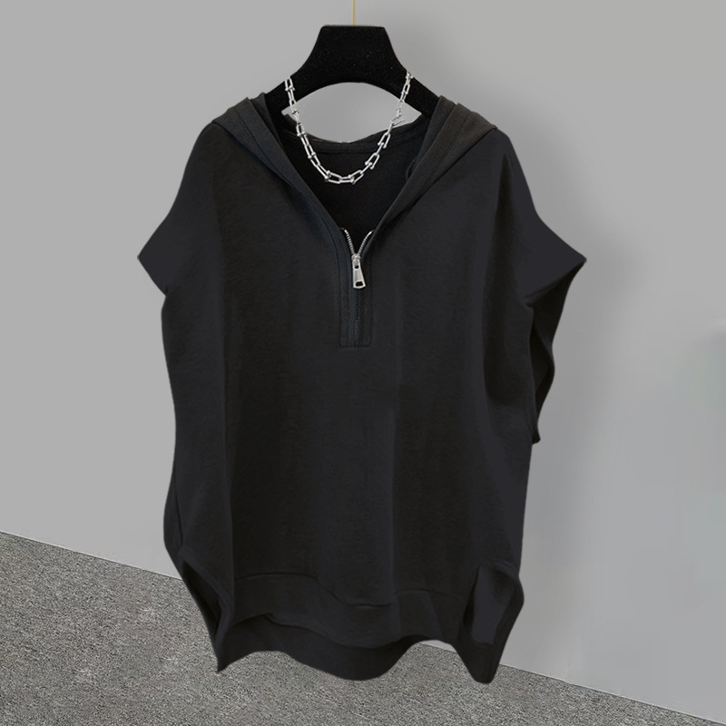 Oversize bez rukávov s kapucňou a zipsom, street hipster štýl, polyester ≥95%, leto 2023