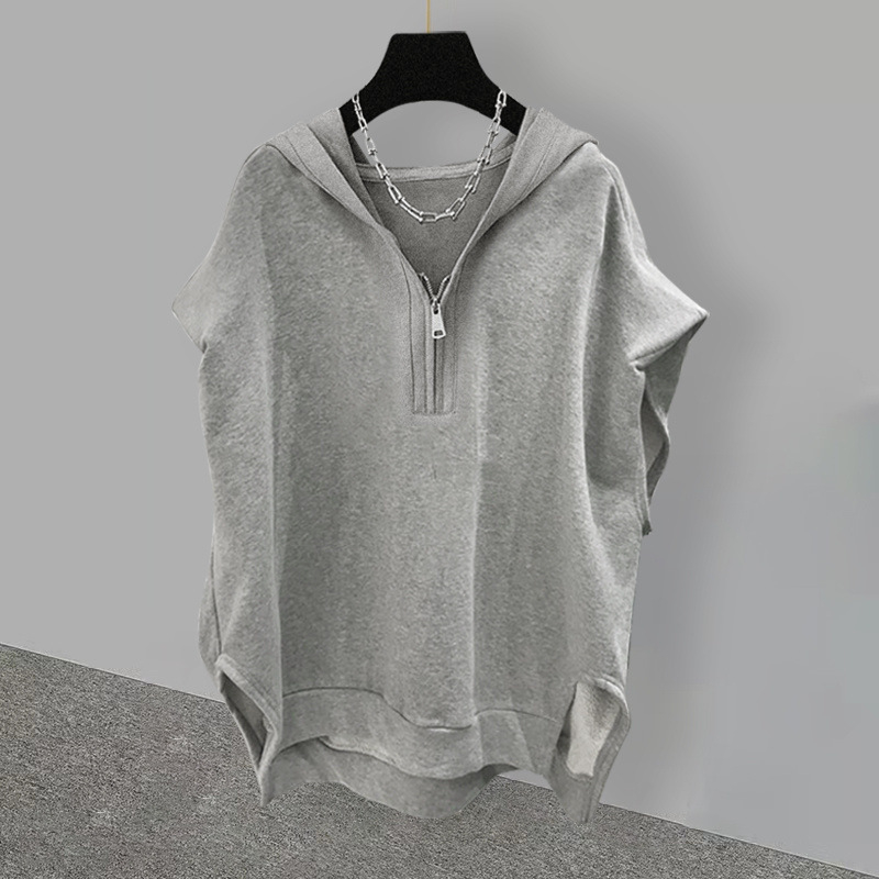 Oversize bez rukávov s kapucňou a zipsom, street hipster štýl, polyester ≥95%, leto 2023