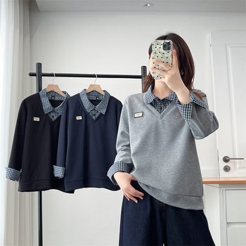 Sieviešu garā piedurknēm džemperis ar rakstainu apkakli, rudens 2025, 54% kokvilna / 44% poliesters / 5% elastāns, kokvilnas maisījums, izsmalcināts pilsētas stils