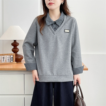 Sieviešu garā piedurknēm džemperis ar rakstainu apkakli, rudens 2025, 54% kokvilna / 44% poliesters / 5% elastāns, kokvilnas maisījums, izsmalcināts pilsētas stils