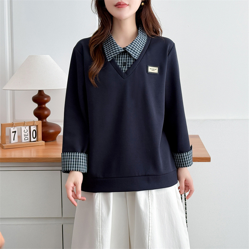 Sieviešu garā piedurknēm džemperis ar rakstainu apkakli, rudens 2025, 54% kokvilna / 44% poliesters / 5% elastāns, kokvilnas maisījums, izsmalcināts pilsētas stils