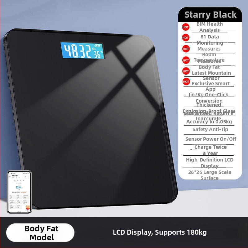 Keha kaal ja keharasva skaala, kompaktne elektrooniline laaditav kodune nutikas skaala täiskasvanutele
