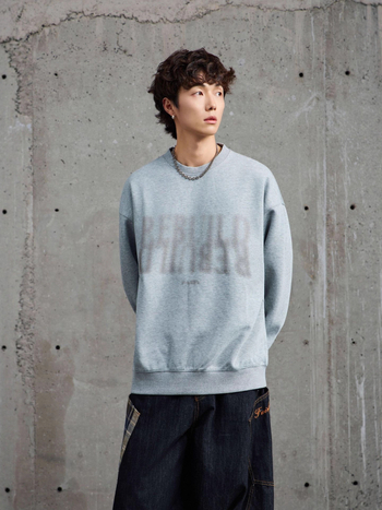 Βαμβακερός φούτερ με στρογγυλή λαιμόκοψη, ανδρικό, φαρδιά γραμμή, μακριά μανίκια, εκτύπωση με γράμματα