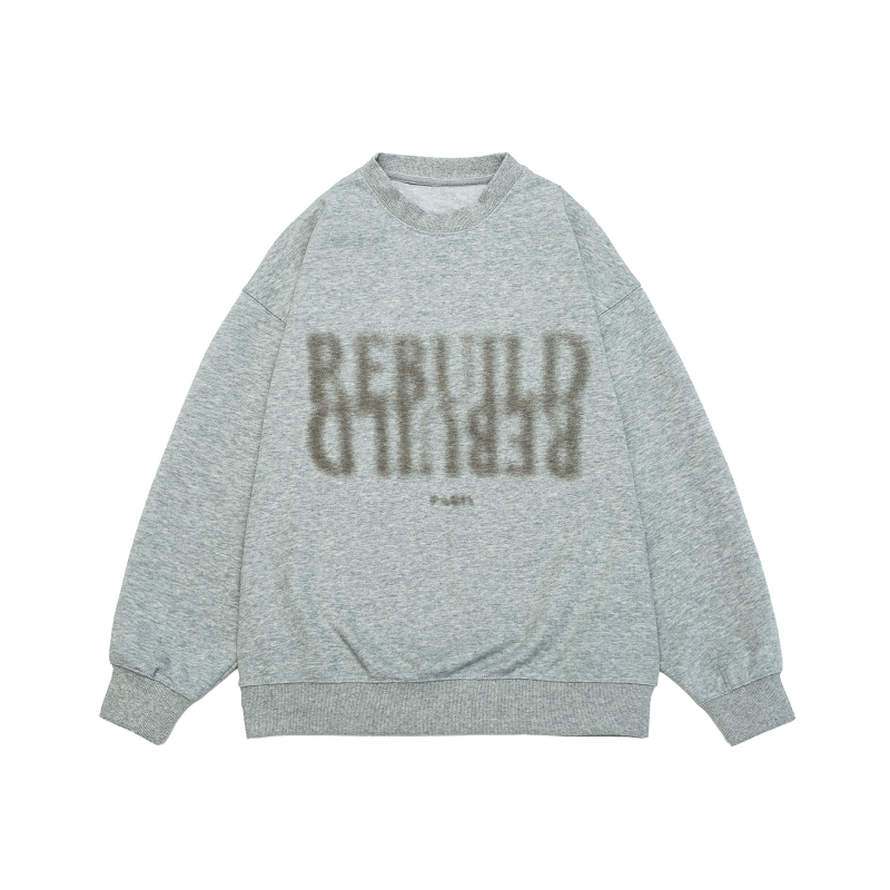 Βαμβακερός φούτερ με στρογγυλή λαιμόκοψη, ανδρικό, φαρδιά γραμμή, μακριά μανίκια, εκτύπωση με γράμματα