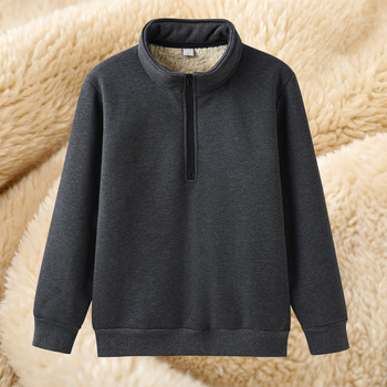 Ανδρικό πουλόβερ με γιακά στήριξης και φερμουάρ, βαμβάκι 69.9%, παχύ βελούδο, χαλαρή γραμμή