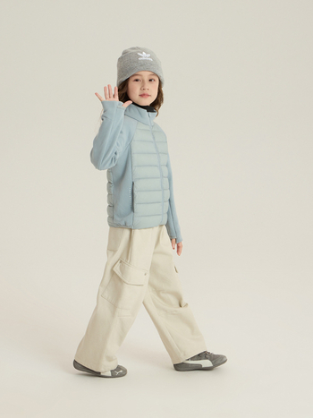 Bērnu ziemas pūka jaka korejas stilā, 86–90% pūka pildījums, ārējais patchwork neilons, bez kapuces, rāvējslēdzējs, viegls ziemas ārējais apģērbs, oderes poliesters