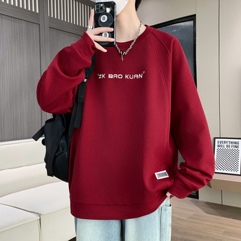 Ανδρικό φούτερ σε κορεατικό στυλ, κεντημένα γράμματα, raglan μακριά μανίκια, χαλαρή γραμμή, πλαϊνές τσέπες