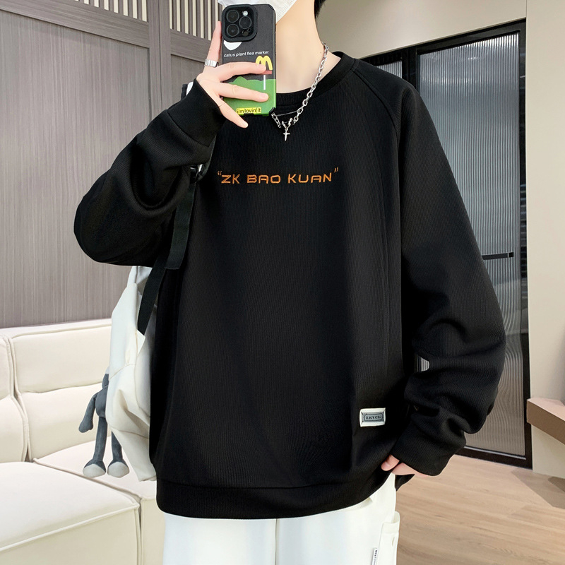 Ανδρικό φούτερ σε κορεατικό στυλ, κεντημένα γράμματα, raglan μακριά μανίκια, χαλαρή γραμμή, πλαϊνές τσέπες