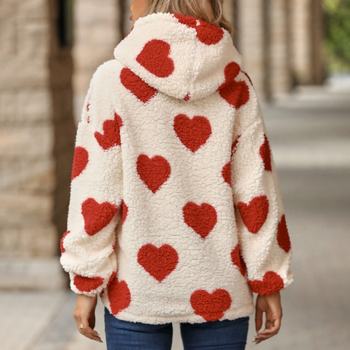 Hooded pulover s ljubavnim printom, Bubble Velvet materijal, Raglan rukavi, slobodan kroj