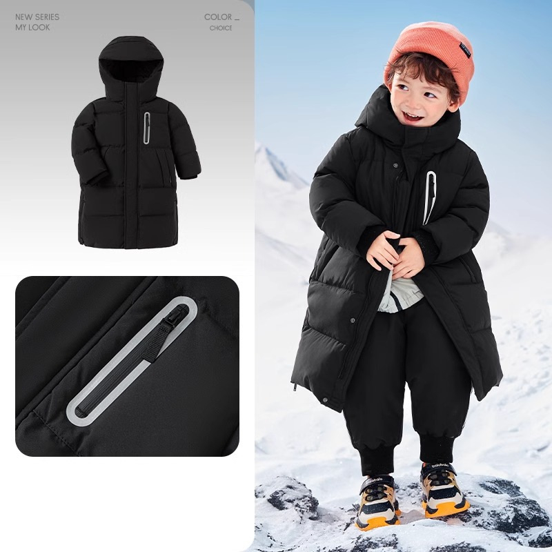 Unisex bērnu pūka jaka, garā, ar biezāku pildījumu, vecāku un bērnu saskaņots stils