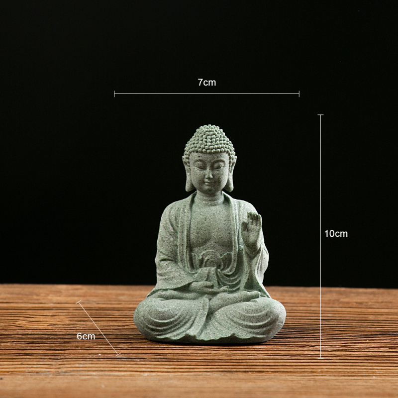 Socha Buddhu v antickom pískovci — zen dekor s vodnou scénou a dizajnom inšpirovaným čajom, Van Wood