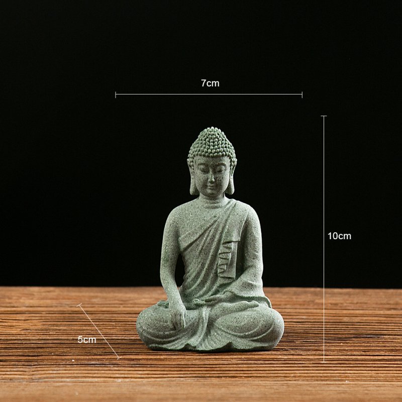 Socha Buddhu v antickom pískovci — zen dekor s vodnou scénou a dizajnom inšpirovaným čajom, Van Wood