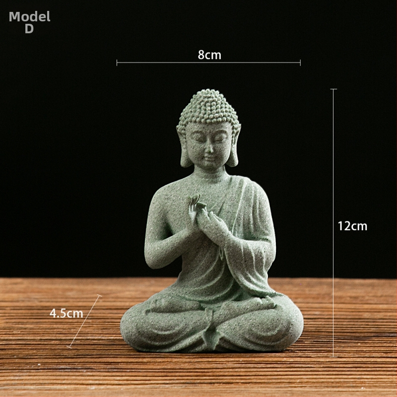 Socha Buddhu v antickom pískovci — zen dekor s vodnou scénou a dizajnom inšpirovaným čajom, Van Wood