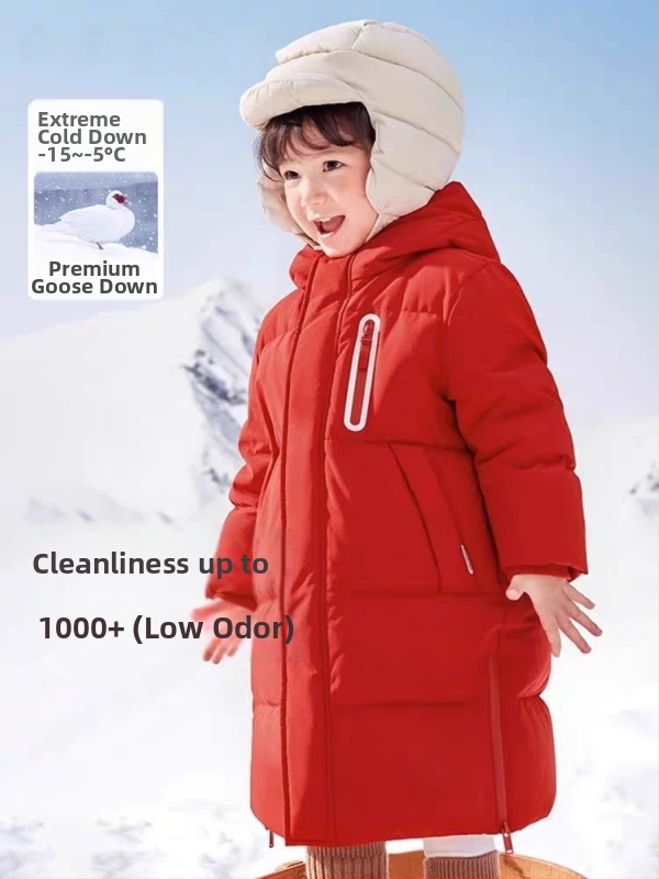 Unisex bērnu garā jaka ar pīļu pūka pildījumu 86–90%, neitrāls stils, kapuce fiksēta, rāvējslēdzējs