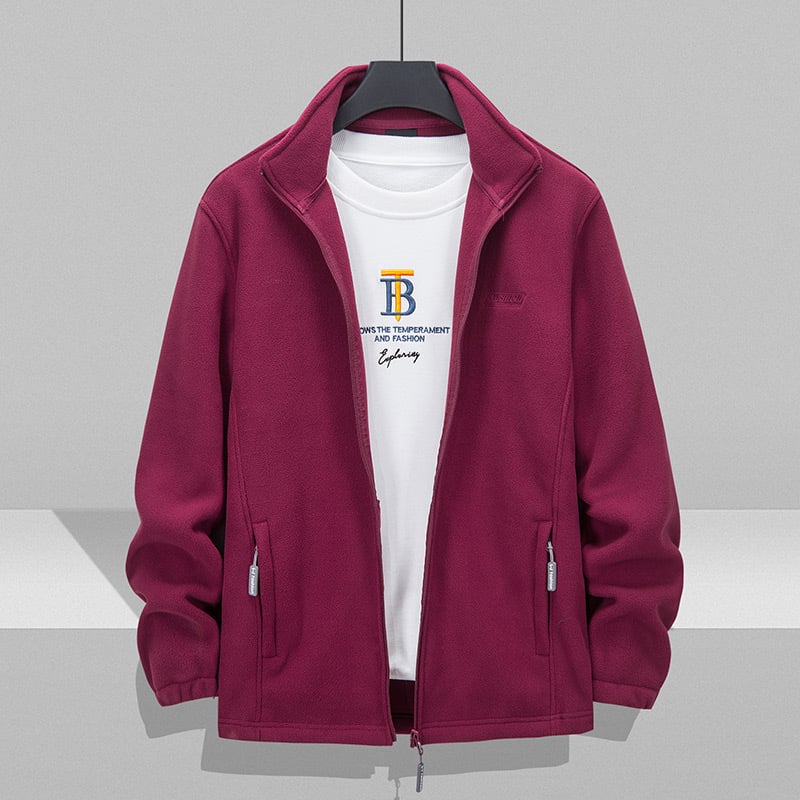 Unisex flīsa kardigans ārējiem kalnu pārgājieniem ar augstu apkakli, polar fleece, pretvēja, silts, garas piedurknes, 90% kašmira