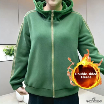 Ženska premijumska dvostruko plišasta fleece kapucna jakna za jesen-zimu, debela i topla, opušten stil