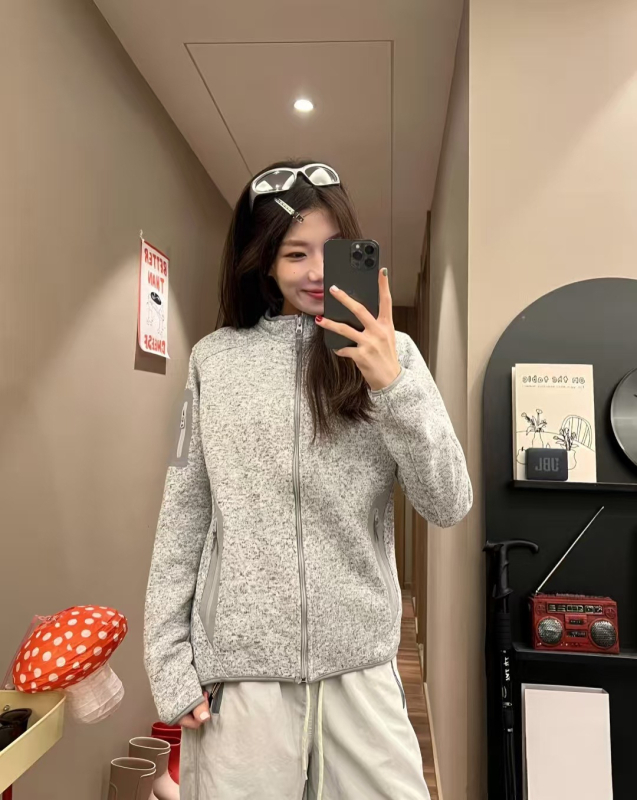 Fleece kardigan ar svītru rakstu, poliestera audums, poliestera oder, bez kapuces