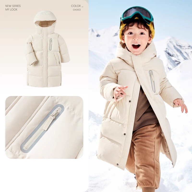 Bērnu garā pūkaina jaka, unisex, pildījums no pīļu pūka 86–90%, rāvējslēdzējs