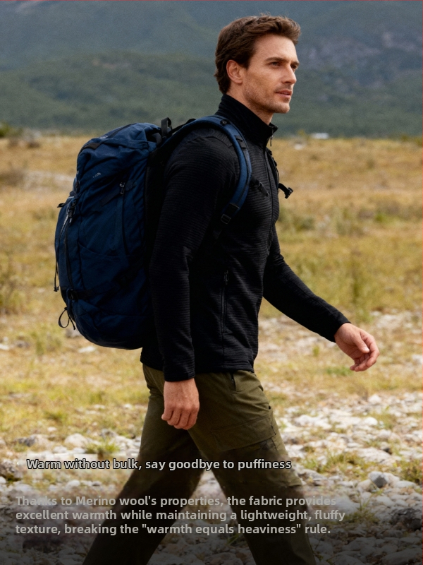 Vyrų Merino vilnos fleece striukė, kardigan stiliaus, be gobtuvo, lauko veiklai, šilta, greitai džiūsta, sintetinių pluoštų mišinys