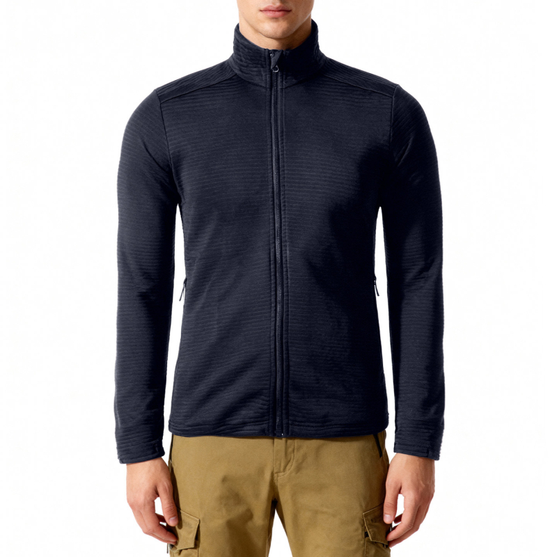 Vyrų Merino vilnos fleece striukė, kardigan stiliaus, be gobtuvo, lauko veiklai, šilta, greitai džiūsta, sintetinių pluoštų mišinys