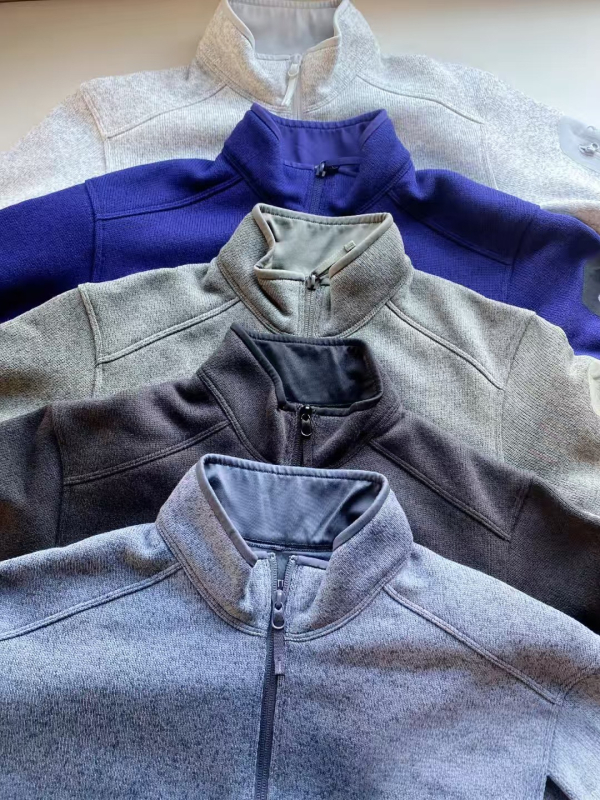 Fleece jaka kardigans ar augstu apkakli, ārpuses izmantošanai, universāls, svītru raksts, bieza un silta, poliester audums