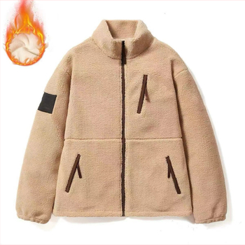 Lambswool fleece jaka, kardigan stila, vienpusēja fleeces iekšējā odere, 65 pūku saturs