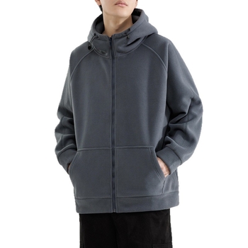 Ανδρικό ιαπωνικού ρετρό καρντγκάν με κουκούλα, χοντρό πολάρ φλίς, φερμουάρ μπροστά, ψηλή κολάρα, χαλαρή γραμμή