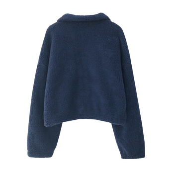 Cardigan z ovčej vlny, plyšový, mestský štýl, stojací golier, zips, hrubý