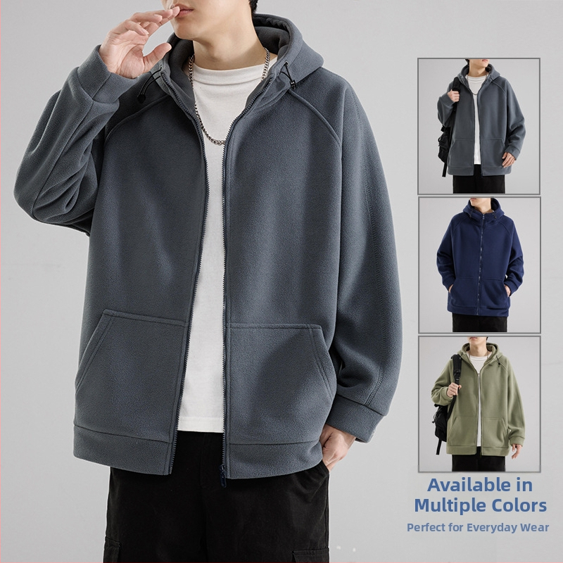 Cardigan iš polar fleece su gobtuvu, užtrauktuku, stovinčiu kaklą, storu poliarfleksą, laisvas kirpimas, japonų retro stilius