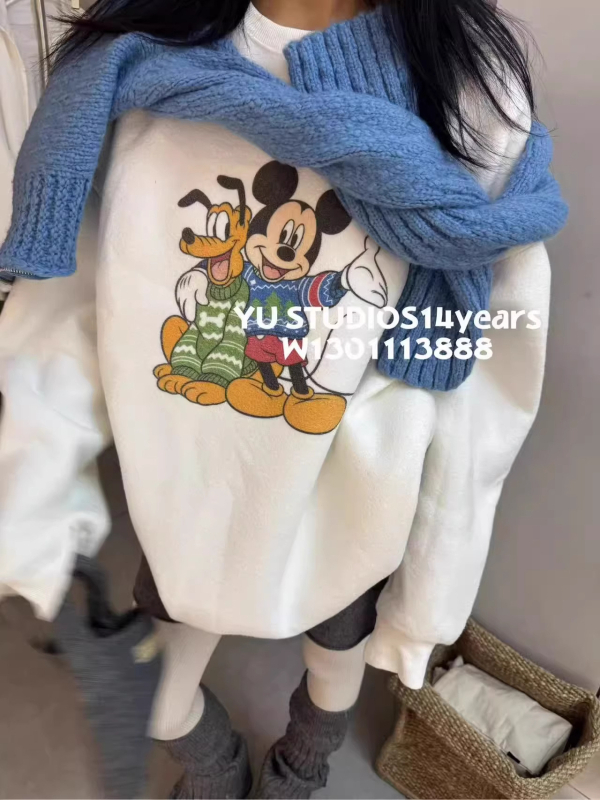 Dámska mikina s kapucňou s motívom anime a kreslené postavičky, voľný strih, dlhý rukáv, okrúhly výstrih, polyesterová látka