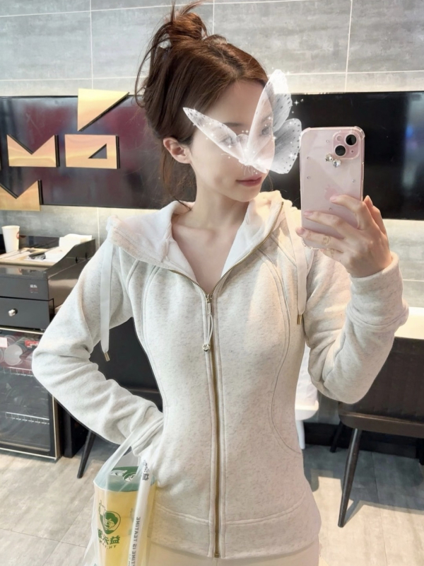 Slim-fit mikina s kapucňou z bavlny, predný zips, ležérny štýl kardigánu, dlhé rukávy