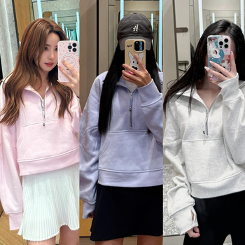 Hanorac-jachetă pentru femei cu guler înalt și fermoar parțial, croială lejeră, mâneci lungi, primăvara 2025