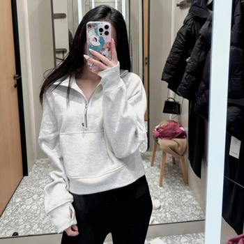 Hanorac-jachetă pentru femei cu guler înalt și fermoar parțial, croială lejeră, mâneci lungi, primăvara 2025