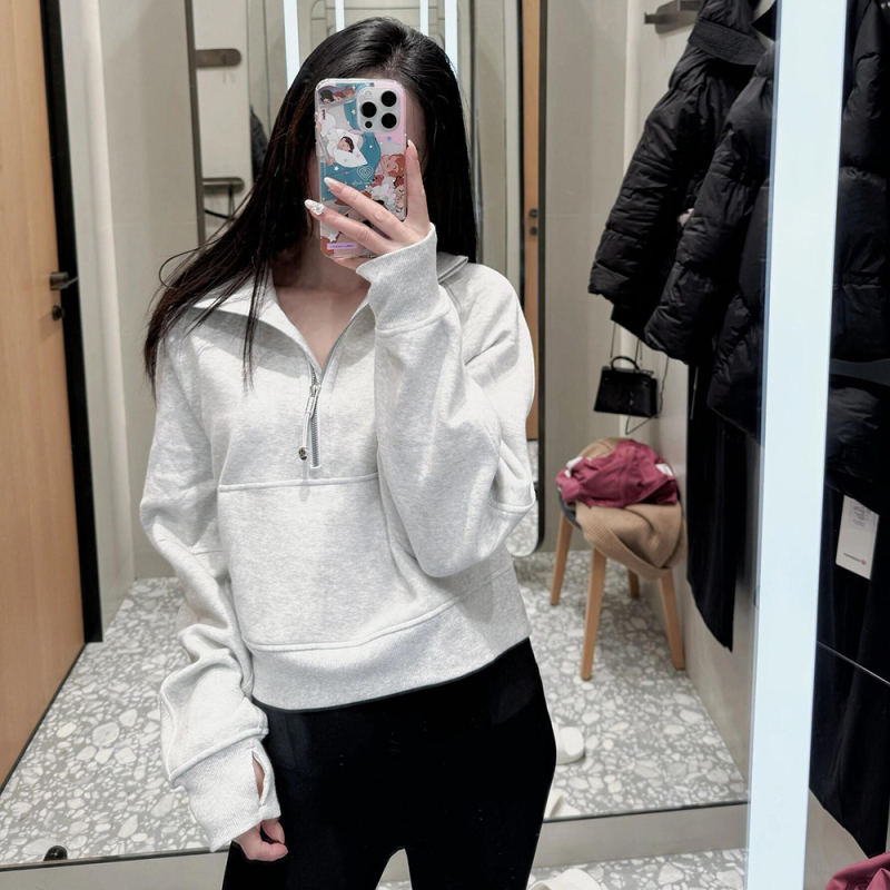 Hanorac-jachetă pentru femei cu guler înalt și fermoar parțial, croială lejeră, mâneci lungi, primăvara 2025