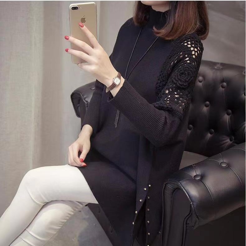 Pulover tricotat cu mâneci batwing, capa cu mărgele, guler semi-înalt, model geometric, viscoză