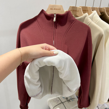 Dlhý chenille flísový sveter s polovičným vysokým golierom a princeznovskými rukávmi, 90–95% spandex